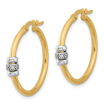 14K Two-tone Polished CZ Hoop Earrings