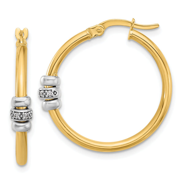 14K Two-tone Polished CZ Hoop Earrings
