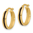 14K Polished with Black Enamel Hoop Earrings