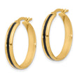 14K Polished with Black Enamel Hoop Earrings