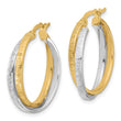 14K Two-tone Polished and Textured Bypass Hoop Earrings