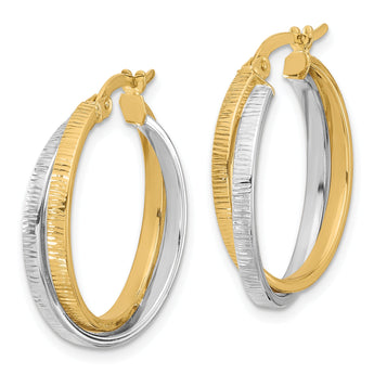 14K Two-tone Polished and Textured Bypass Hoop Earrings