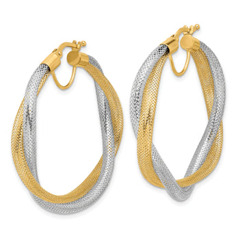 14K Two-tone Braided Mesh Stretch Hoop Earrings