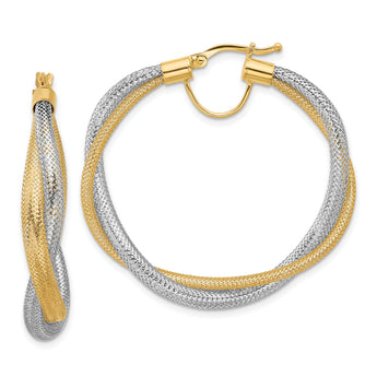 14K Two-tone Braided Mesh Stretch Hoop Earrings