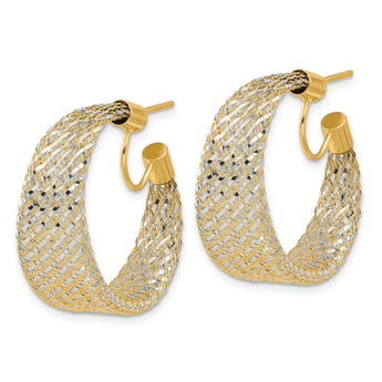 14K Two-tone Braided Mesh Stretch Post Hoop Earrings