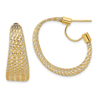 14K Two-tone Braided Mesh Stretch Post Hoop Earrings
