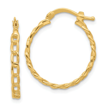 14K Polished Curb Link Design Hoop Earrings
