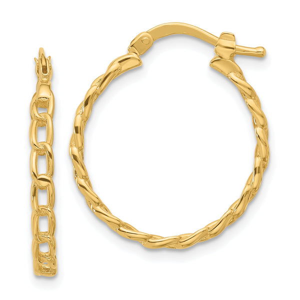 14K Polished Curb Link Design Hoop Earrings