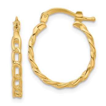 14K Polished Curb Link Design Hoop Earrings