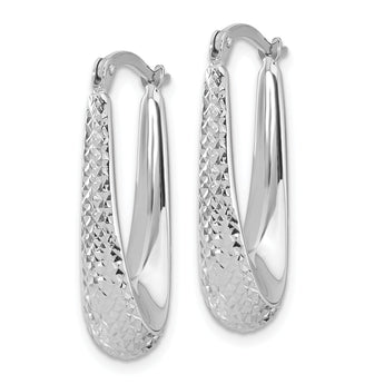 14K White Gold Polished and Diamond-cut Hoop Earrings