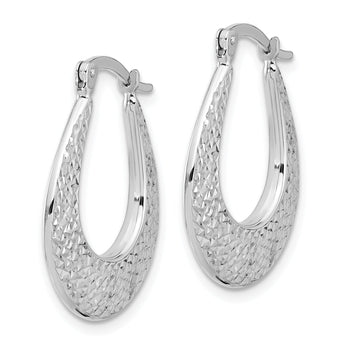 14K White Gold Polished and Diamond-cut Hoop Earrings