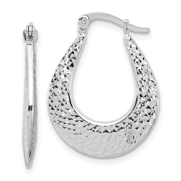 14K White Gold Polished and Diamond-cut Hoop Earrings