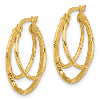 14K Polished and Textured Triple Row Hoop Earrings