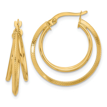 14K Polished and Textured Triple Row Hoop Earrings