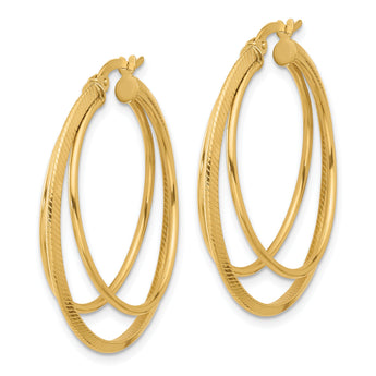 14K Polished and Textured Triple Row Hoop Earrings