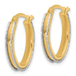 14K Two-tone Polished and Diamond-cut Oval Hoop Earrings
