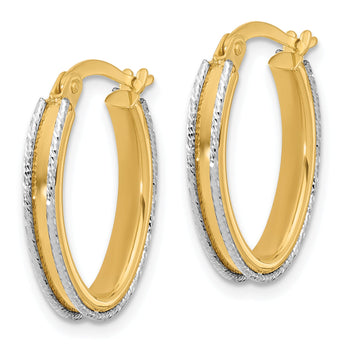 14K Two-tone Polished and Diamond-cut Oval Hoop Earrings