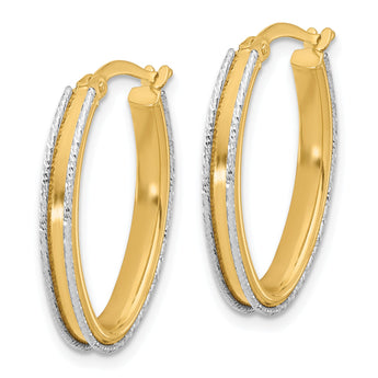 14K Two-tone Polished and Diamond-cut Oval Hoop Earrings