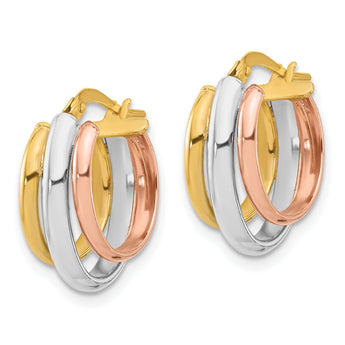14K White/Rose Rhodium Polished 3 Row Oval Hoop Earrings