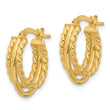 14K Polished and Textured 3-Row J-Hoop Post Earrings
