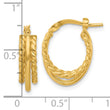 14K Polished and Textured 3-Row J-Hoop Post Earrings