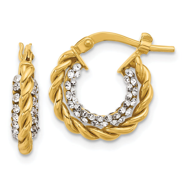 14K Polished with Crystals Twisted Hoop Earrings
