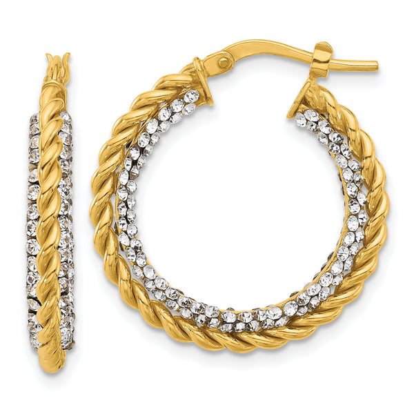14K Polished with Crystals Twisted Hoop Earrings