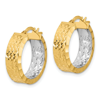 14K w/Rhodium Polished and D/C Hoop In/Out Hoop Earrings