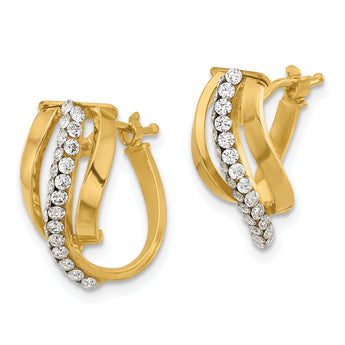 14K Polished with Crystals Fancy Wave Hoop Earrings