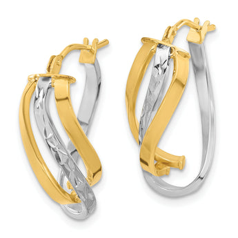14K w/White Rhodium Polished and D/C Fancy Hoop Earrings