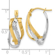 14K w/White Rhodium Polished and D/C Fancy Hoop Earrings
