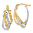 14K w/White Rhodium Polished and D/C Fancy Hoop Earrings