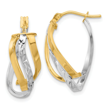 14K w/White Rhodium Polished and D/C Fancy Hoop Earrings