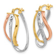 14K White/Rose Rhodium Polished and D/C Fancy Hoop Earrings