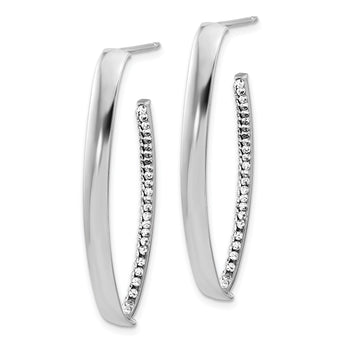 14K White Gold Polished with Crystals J-Hoop Drop Post Earrings