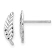 14K White Gold Polished and Diamond-cut Leaf Post Earrings