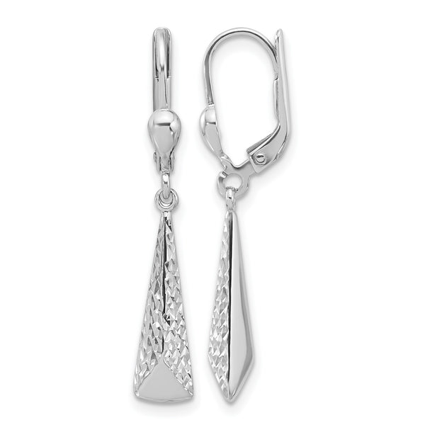 14K White Gold Polished/Diamond-cut Dangle Leverback Earrings - Birthstone Company