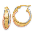 14K Tri-Color Polished with Textured Design Hoop Earrings