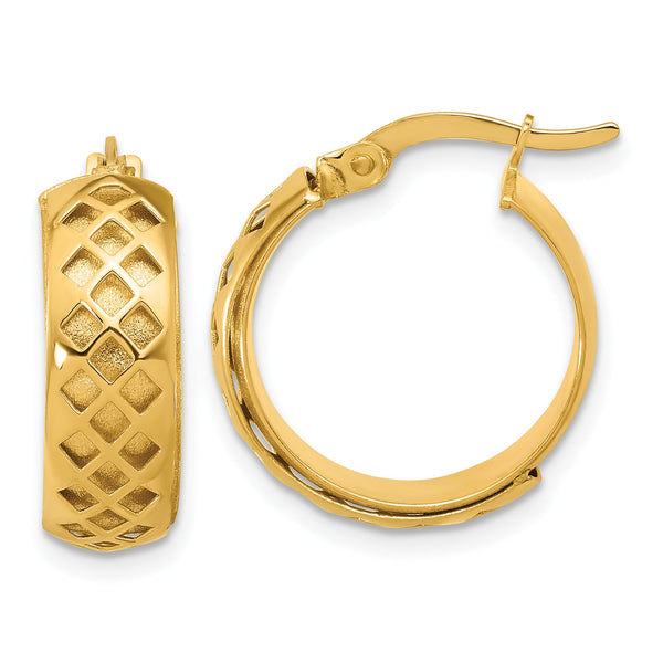 14K Polished and Brushed Fancy Hoop Earrings