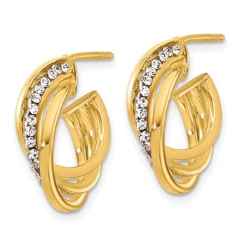 14K Polished Crystal J-Hoop Post Earrings