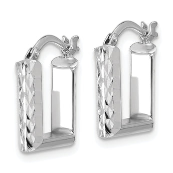 14K White Gold Polished and Diamond-cut Square Hoop Earrings