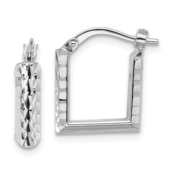 14K White Gold Polished and Diamond-cut Square Hoop Earrings