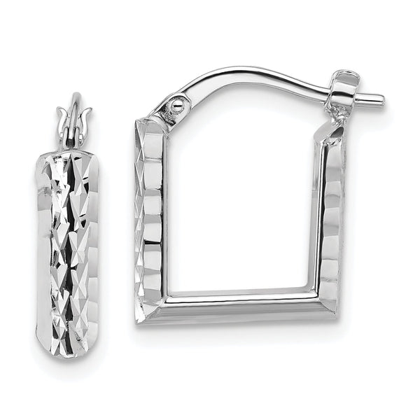 14K White Gold Polished and Diamond-cut Square Hoop Earrings