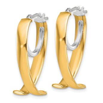 14K W/White Rhodium Polished Fancy Hoop Earrings
