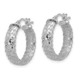 14K White Gold Polished/Textured/Diamond-cut Hoop Earrings