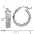 14K White Gold Polished/Textured/Diamond-cut Hoop Earrings
