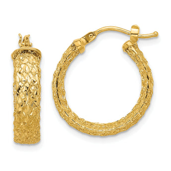14K Polished/Textured/Diamond-cut Hoop Earrings