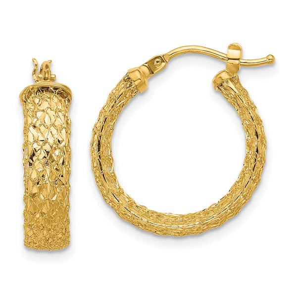 14K Polished/Textured/Diamond-cut Hoop Earrings