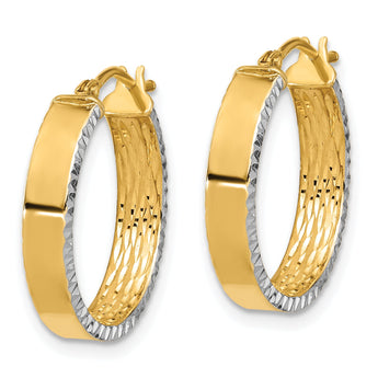14K W/White Rhodium Polished and Diamond-cut Hoop Earrings