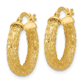 14K Polished and Textured Hoop Earrings